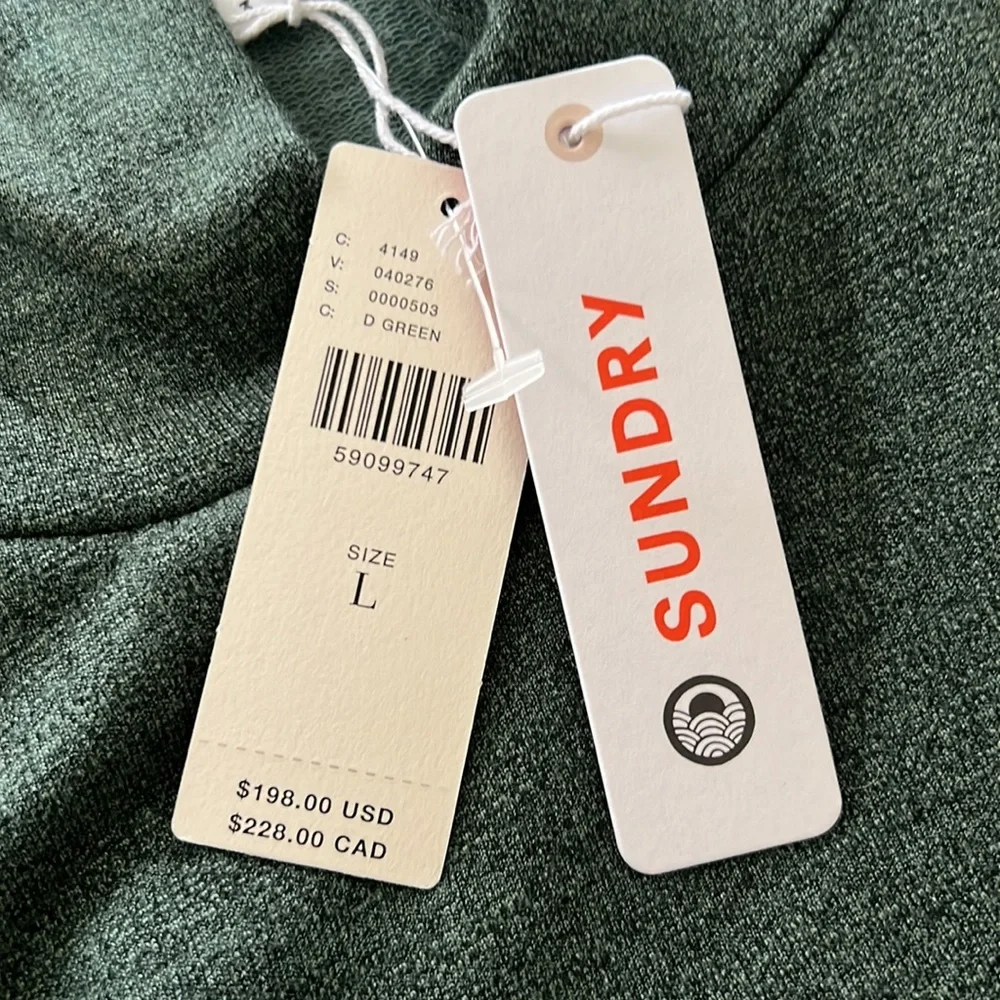 🛍️Sundry Galen Green Chenille Stripe Hoodie L $198 made in USA ANTHROPOLOGIE - Picture 6 of 6